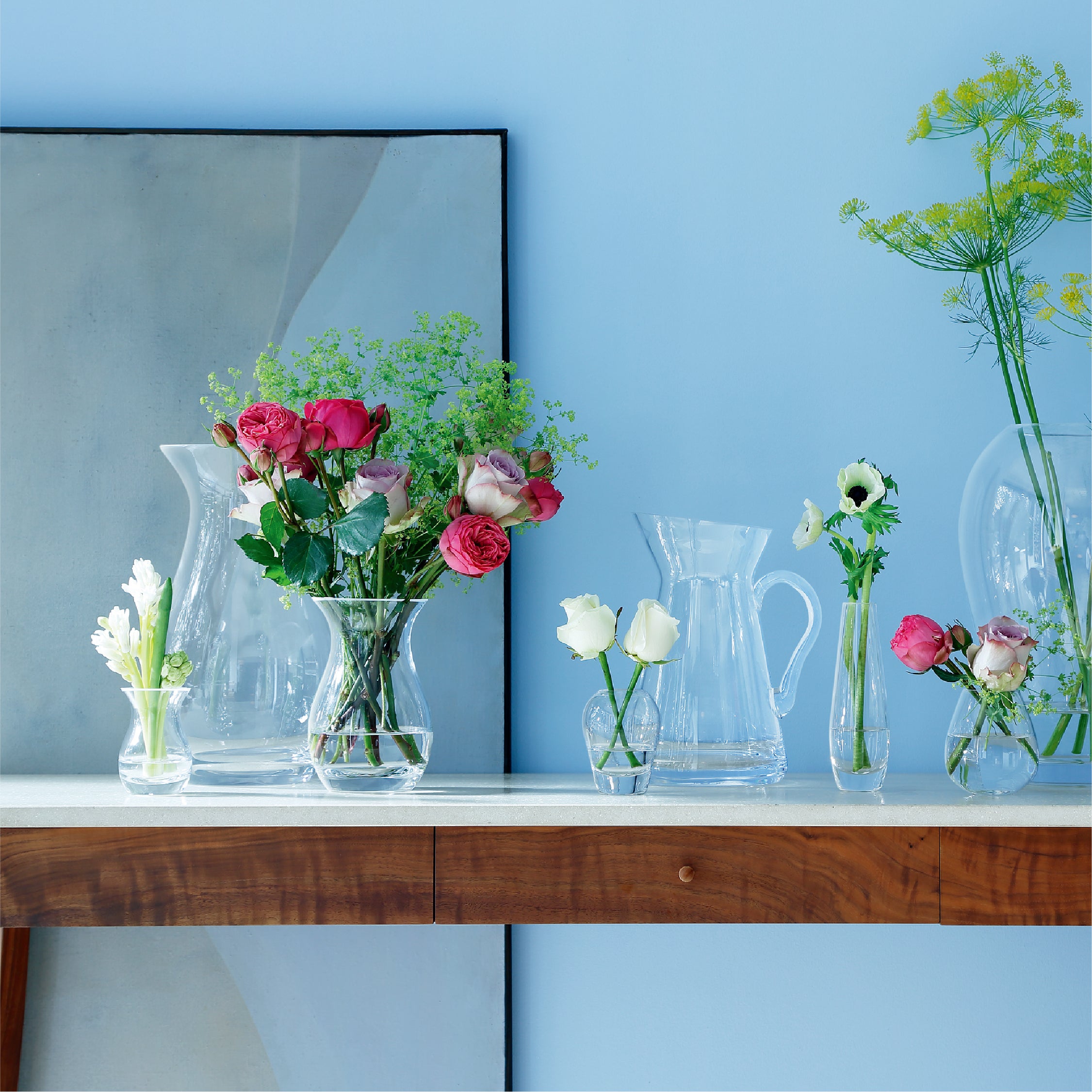 LSA フラワーベース ガラス 花器 ロング ブルー グリーン 高さ50cm LSA