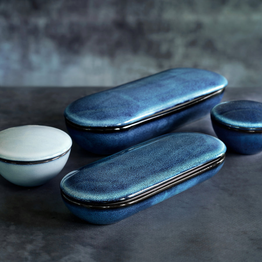 Tray With Lid L Dark Blue Pure H5cm (ブルー)